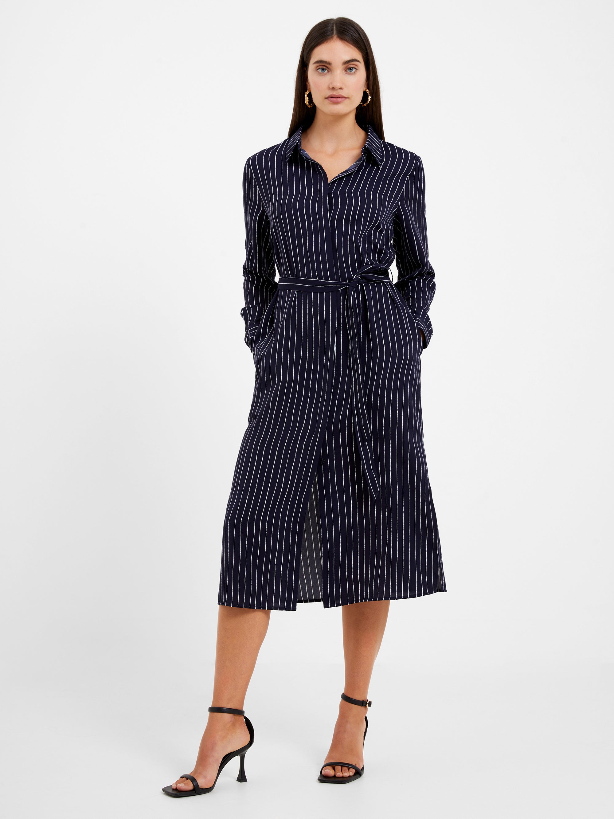 Pinstripe Button Through Shirt Dress