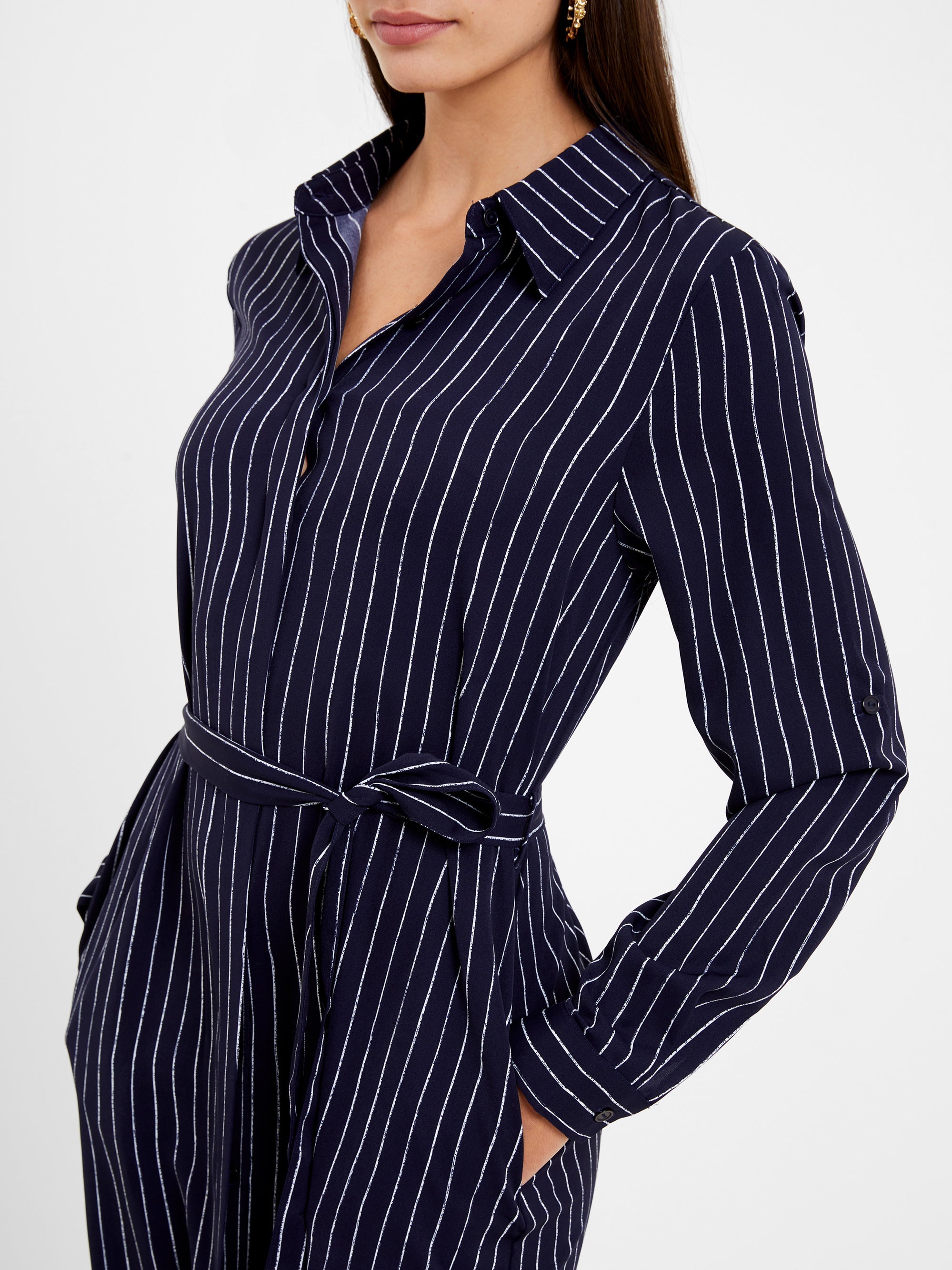 Pinstripe Button Through Shirt Dress