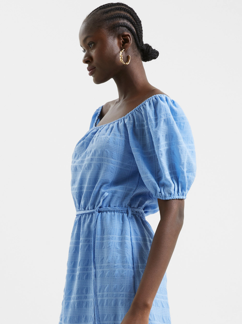 Off Shoulder Bardot Mini Dress Blue Denim | likemary | SilkFred AU
