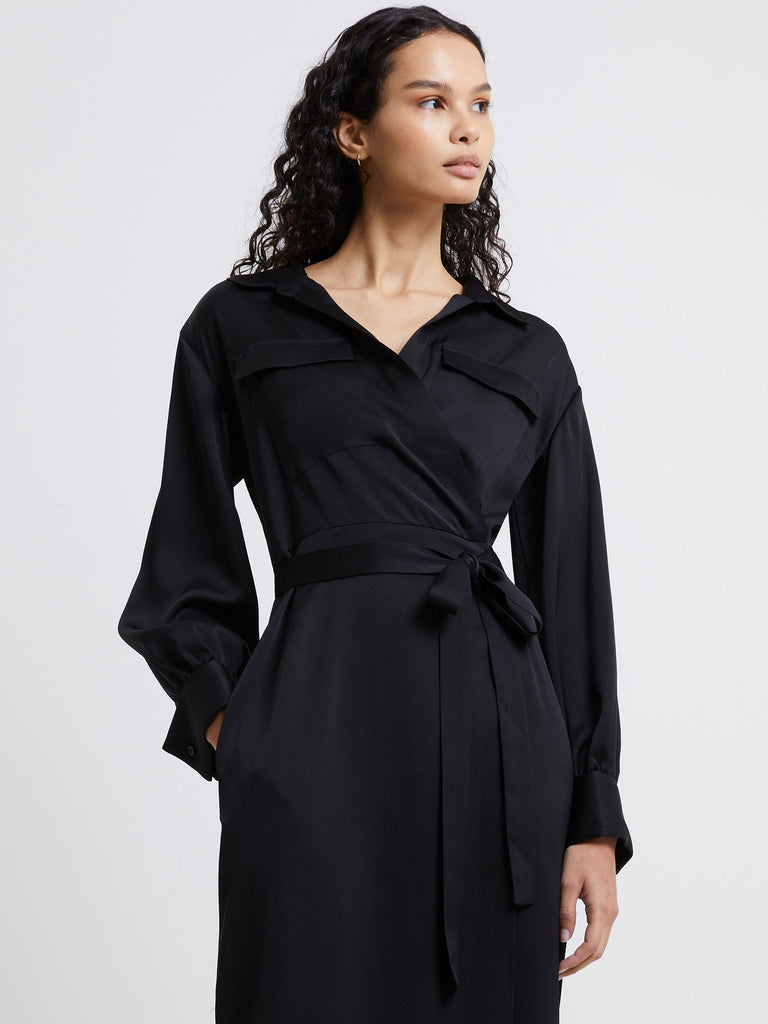 Harlow Recycled Satin Crossover Midi Dress | French Connection EU