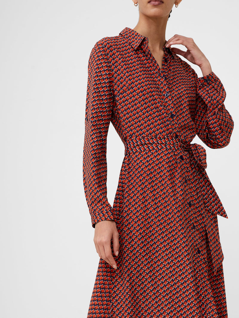 Abstract Belted Midi Shirt Dress