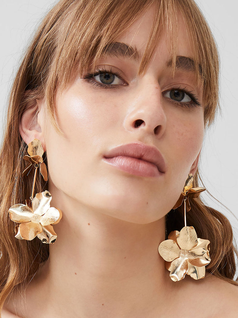 Metal Floral Drop Earrings