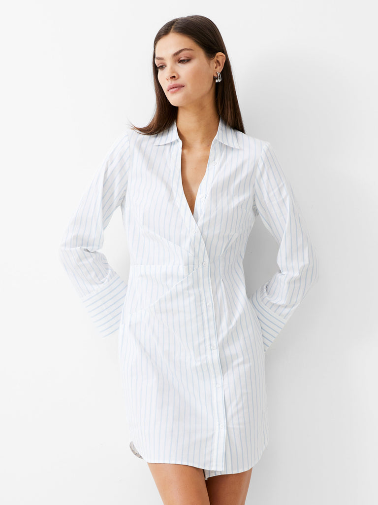 Isabelle Striped Poplin Shirt Dress Linen White/Cashmere | French ...