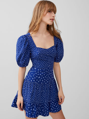 Cotton Printed Sweetheart Mini Dress