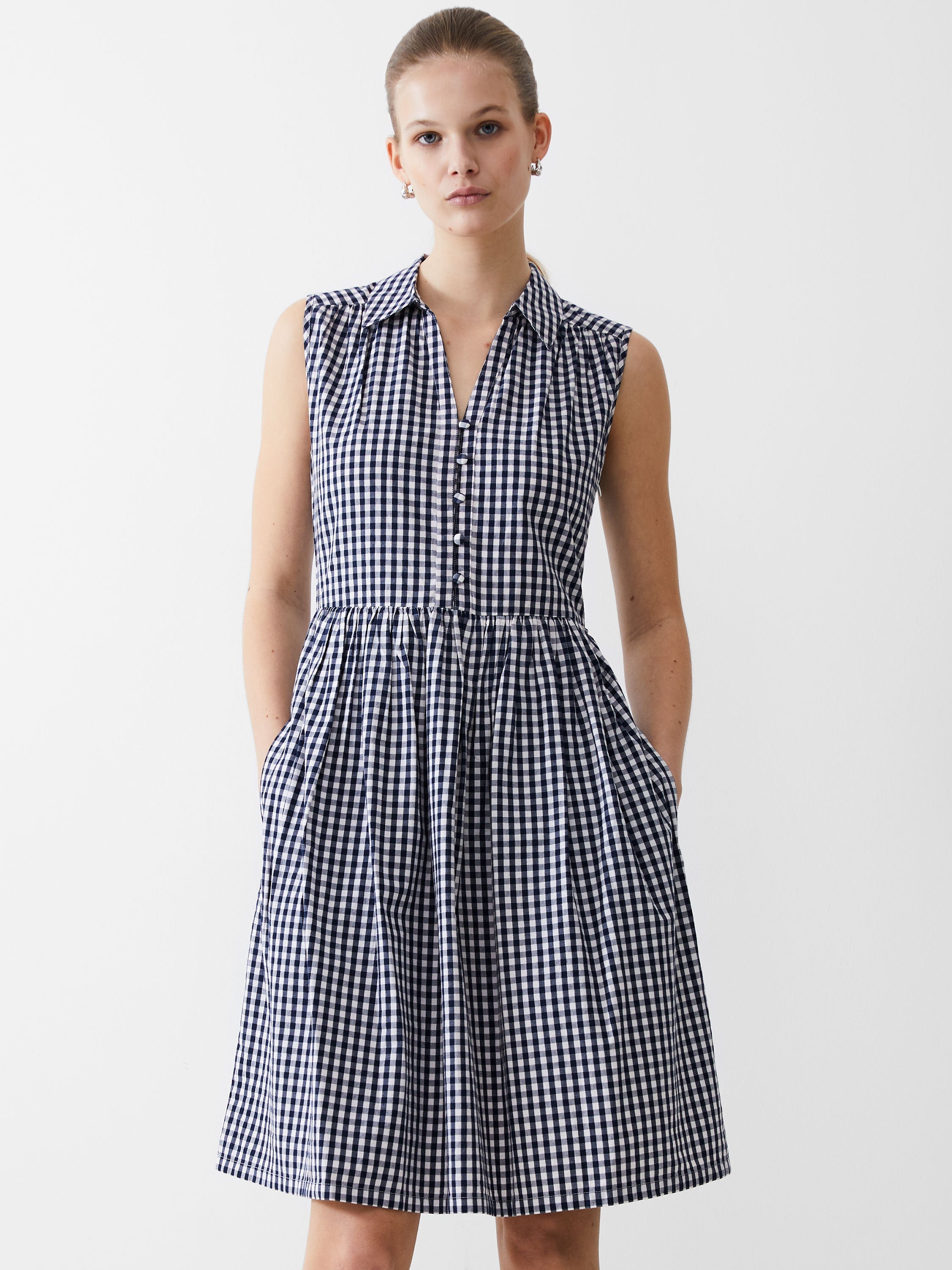 Sleeveless Gingham Smock Dress