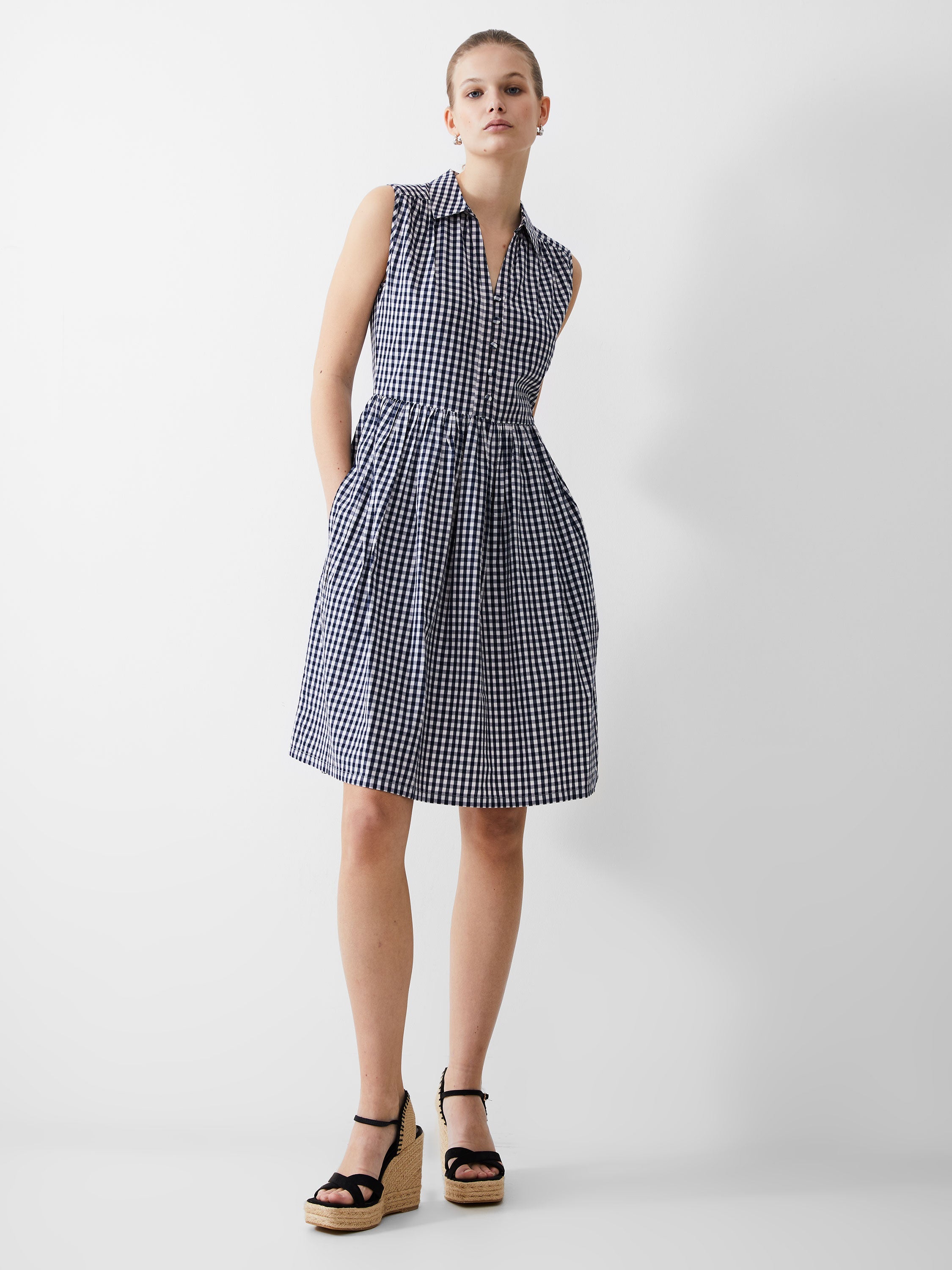 Sleeveless Gingham Smock Dress