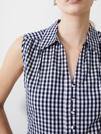 Sleeveless Gingham Smock Dress