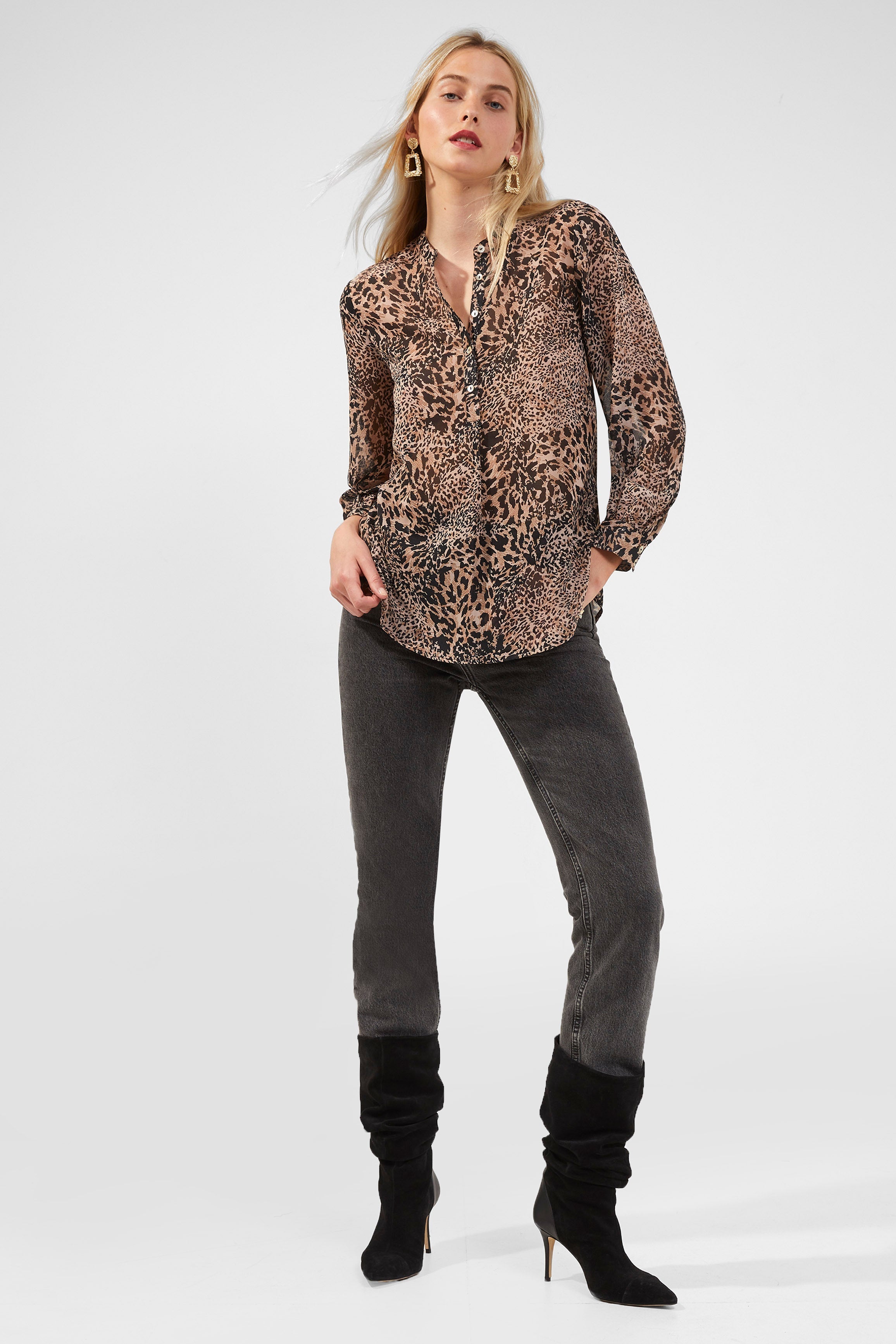 animal print button down shirt neutral