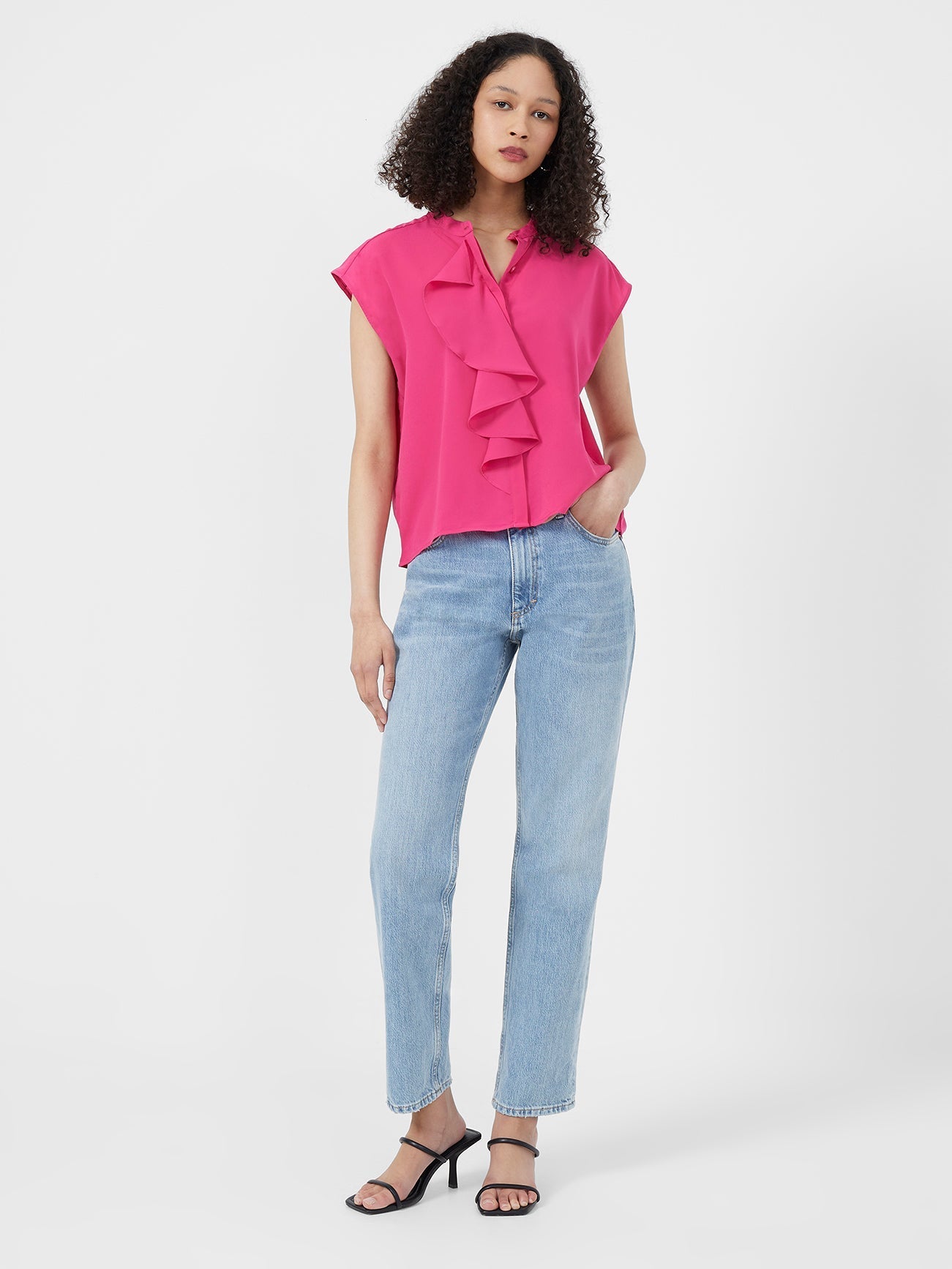 Crepe Light Cropped Ruffle Blouse