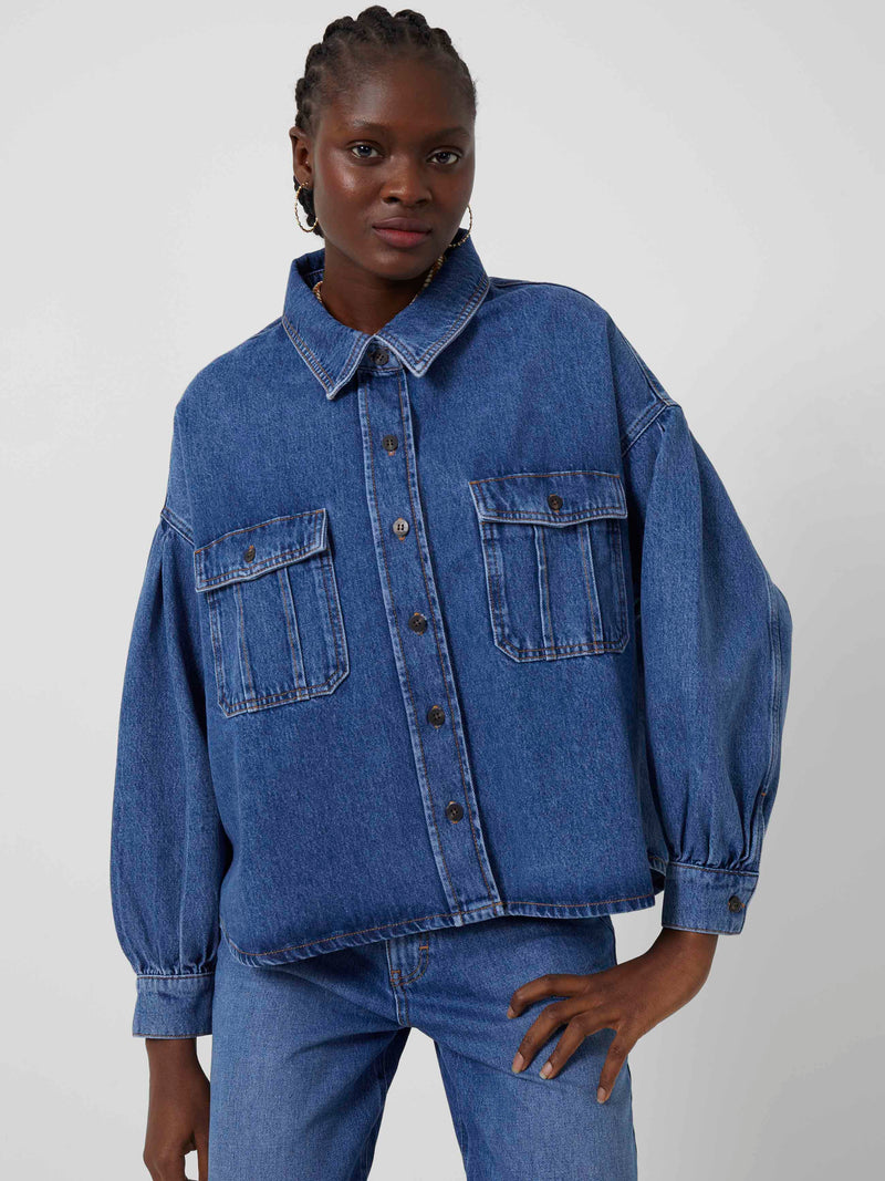 Denim puff sleeve jacket best sale