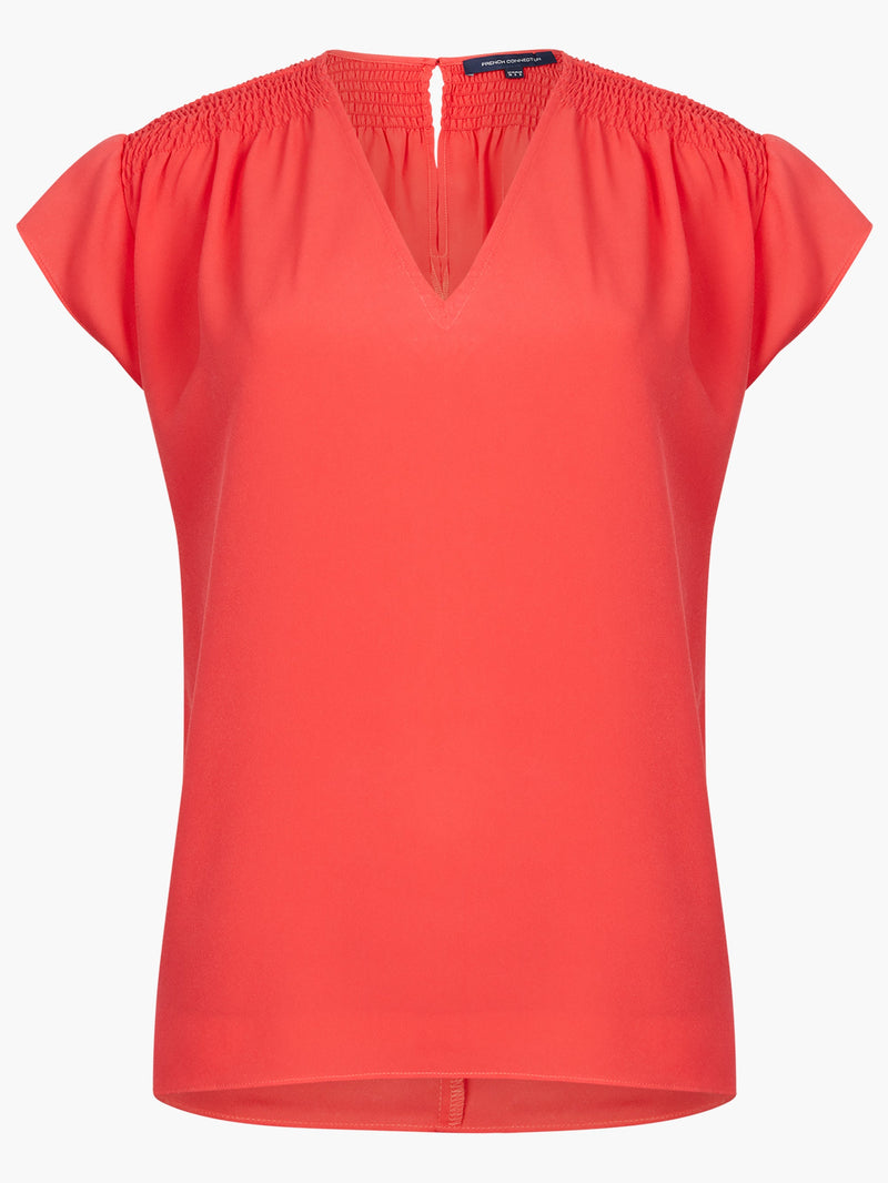 Crepe Light Smocked Shoulder V-Neck Top