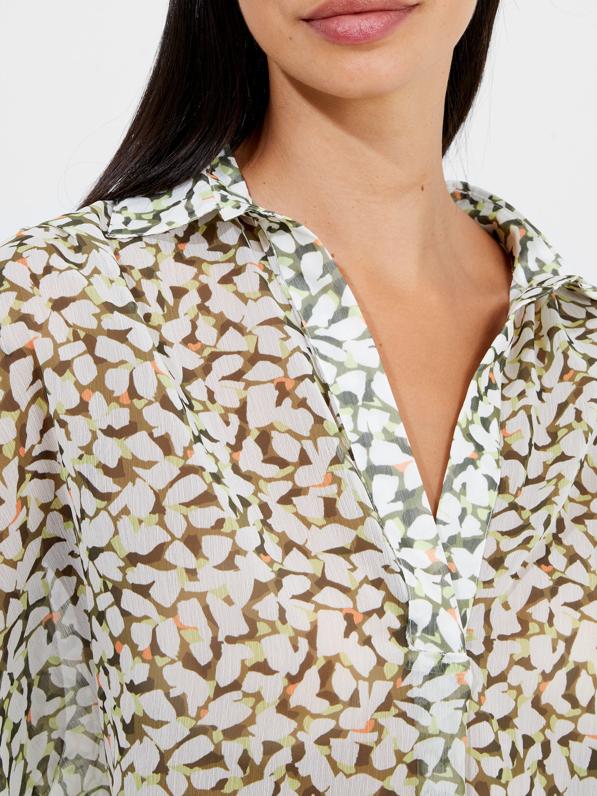 Vee Collar Print Popover Shirt