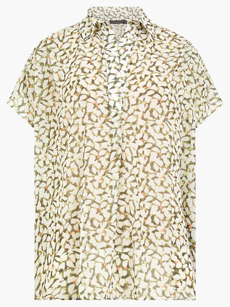 Vee Collar Print Popover Shirt