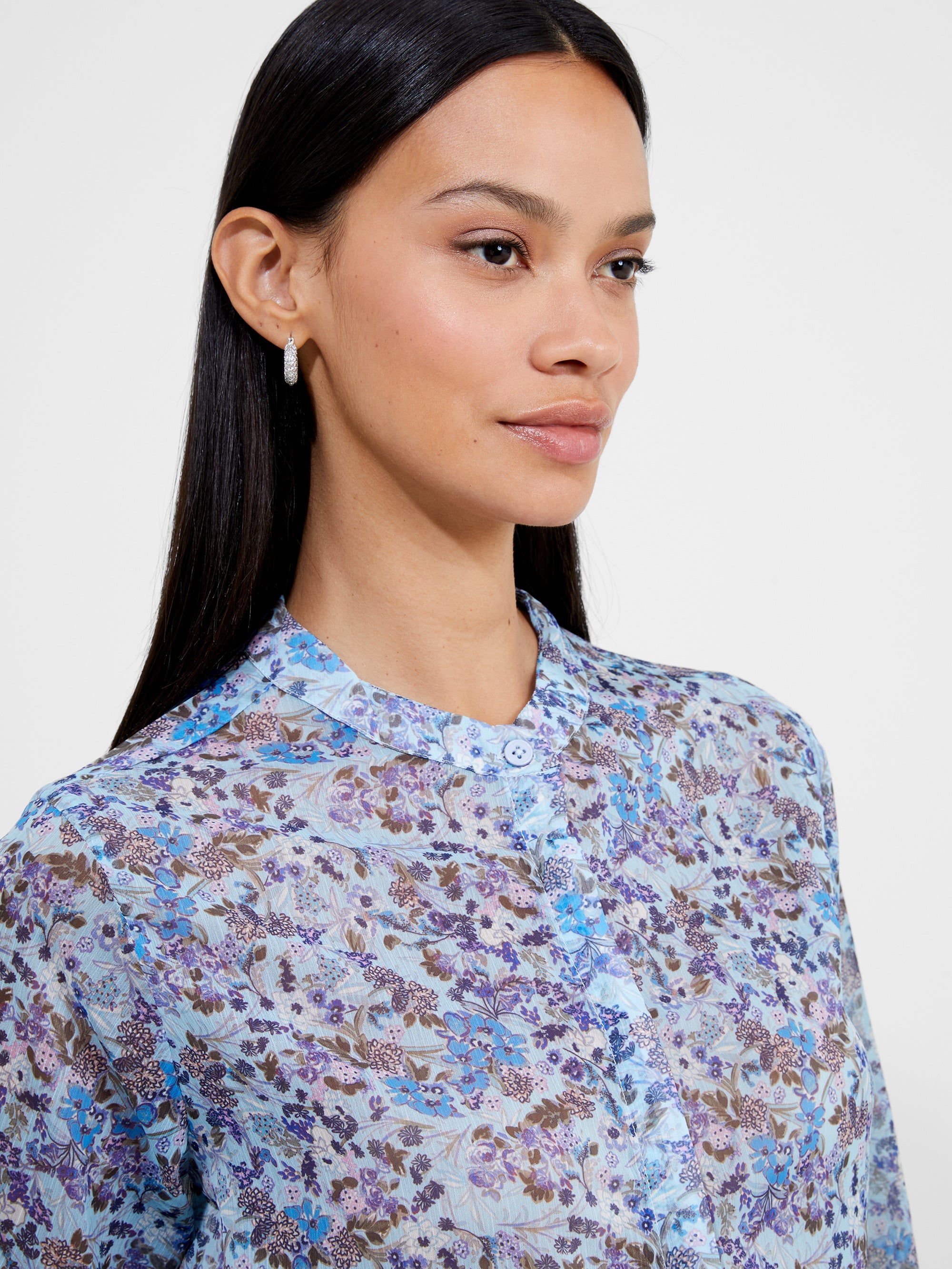 Henley Collar Floral Shirt