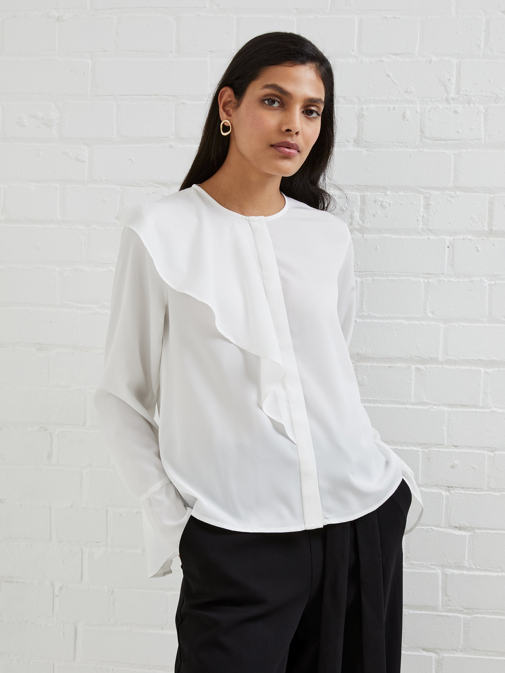 Crepe Light Recycled Asymmetric Frill Shirt