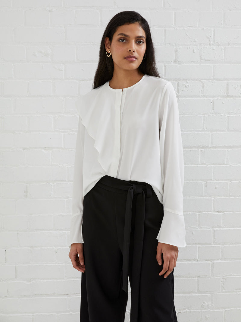 Crepe Light Recycled Asymmetric Frill Shirt