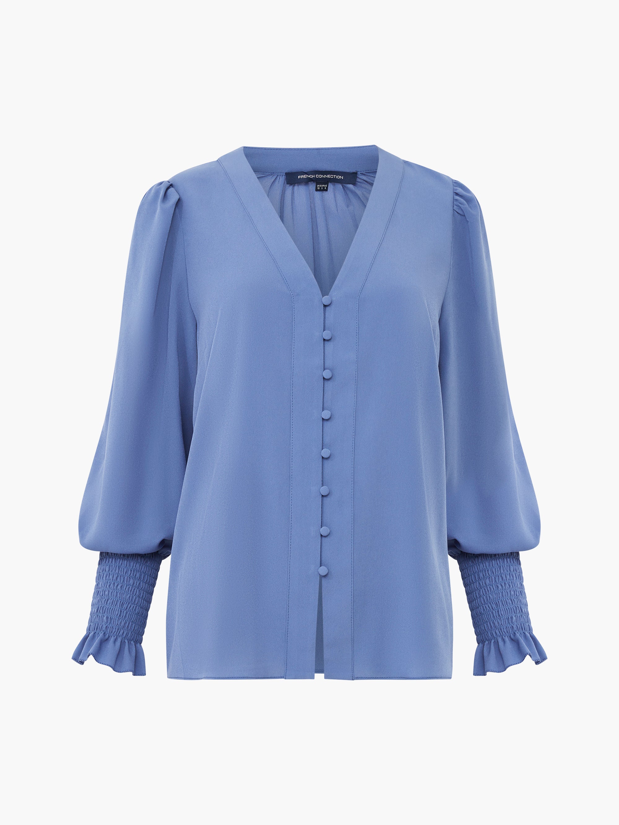 Crepe V-Neck Smocked Sleeve Blouse