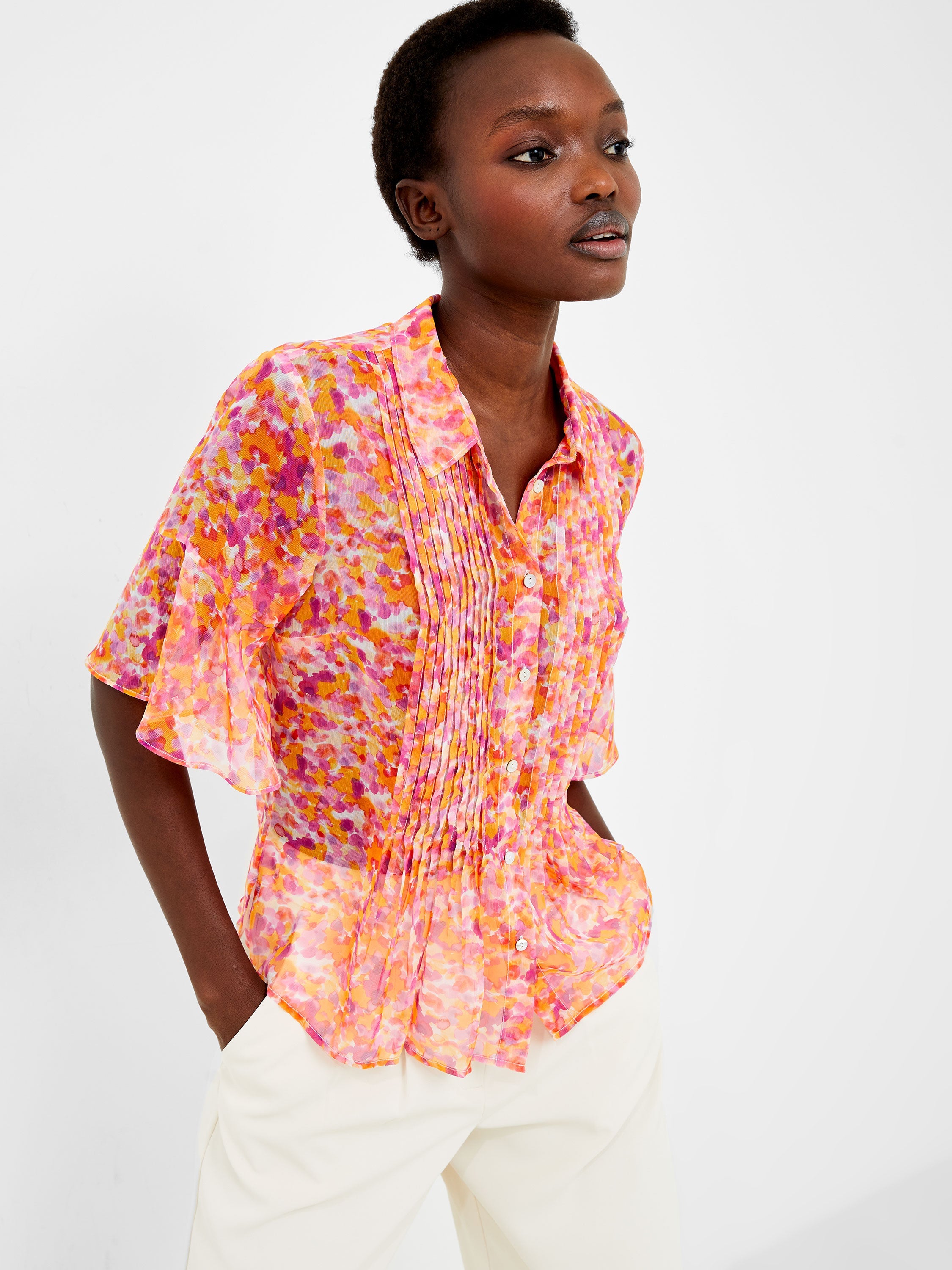 Cass Eco Hallie Crinkle Pintuck Shirt