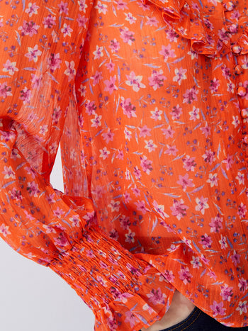 Camille Frill Shirred Sleeve Top