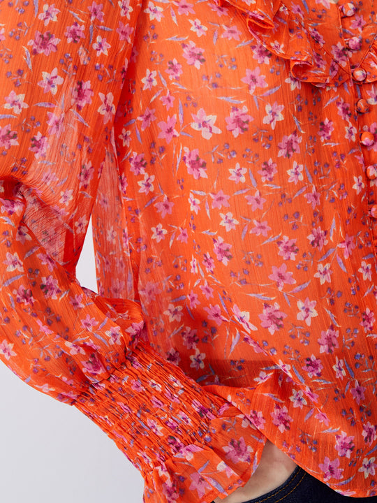 Camille Frill Shirred Sleeve Top