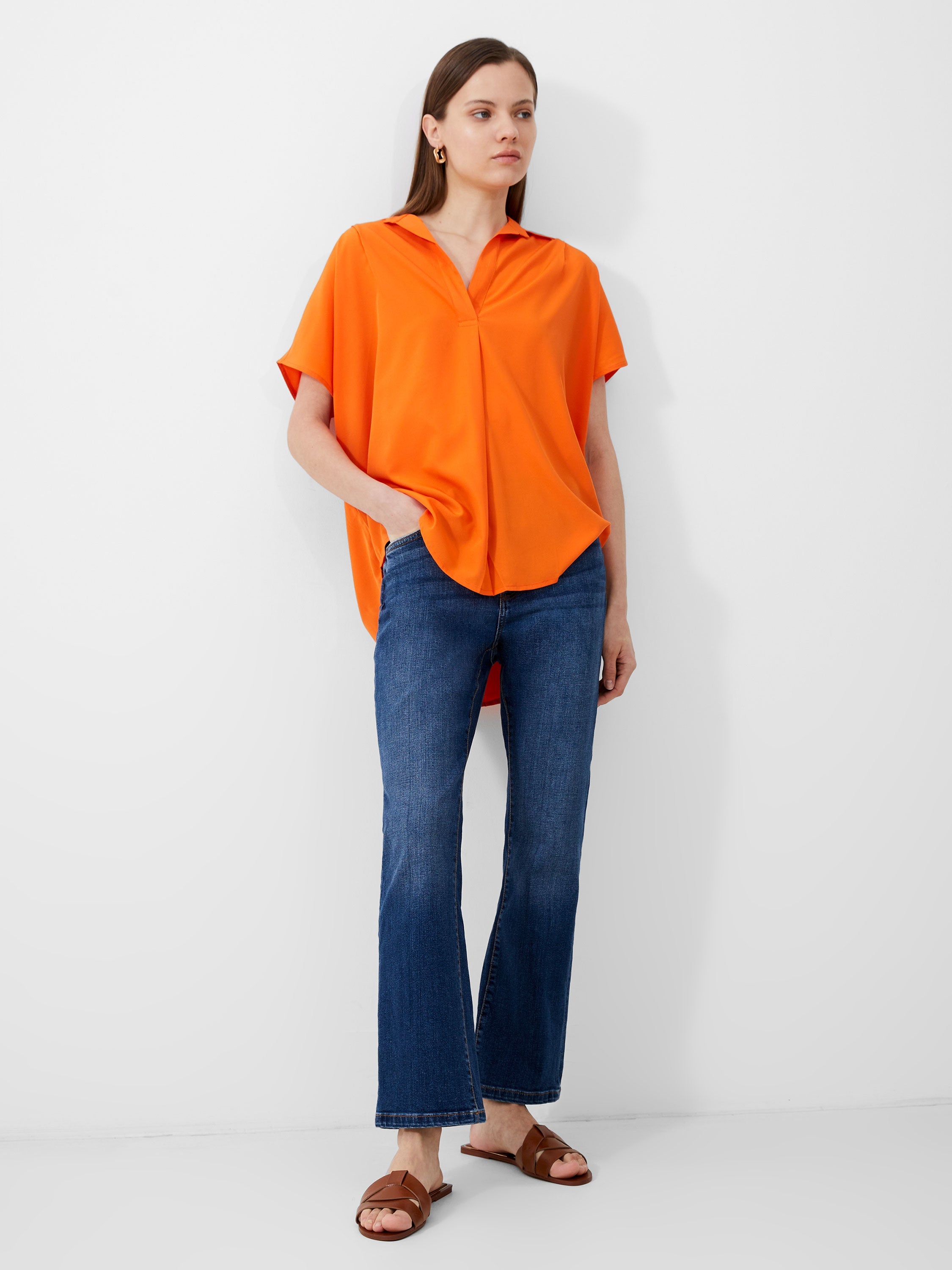 Short Sleeve Crepe Light Popover Shirt