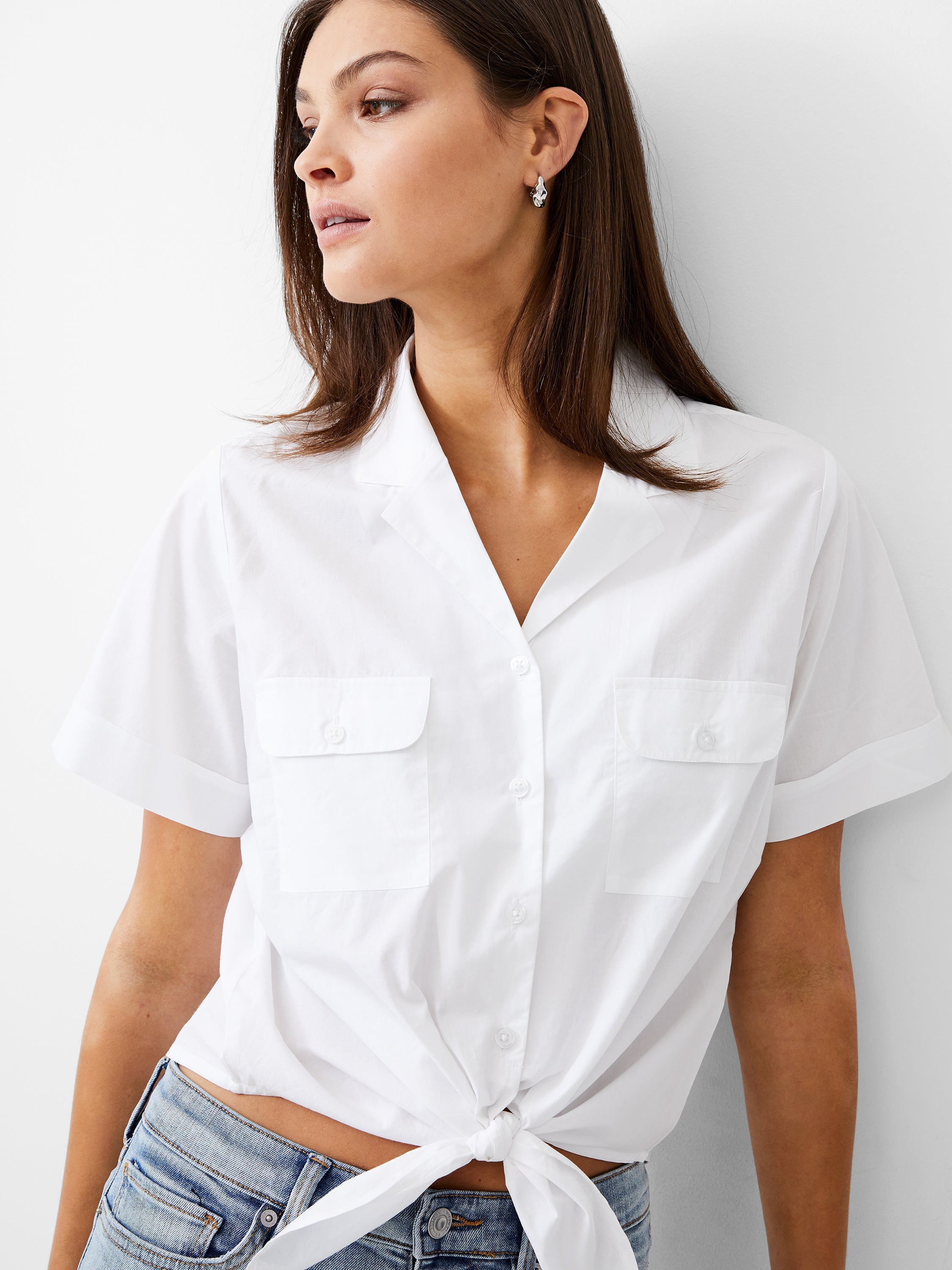 Tie Front Poplin Shirt