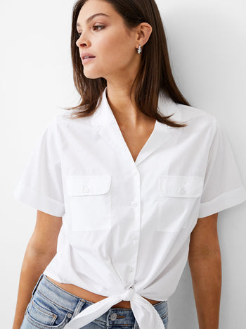Tie Front Poplin Shirt