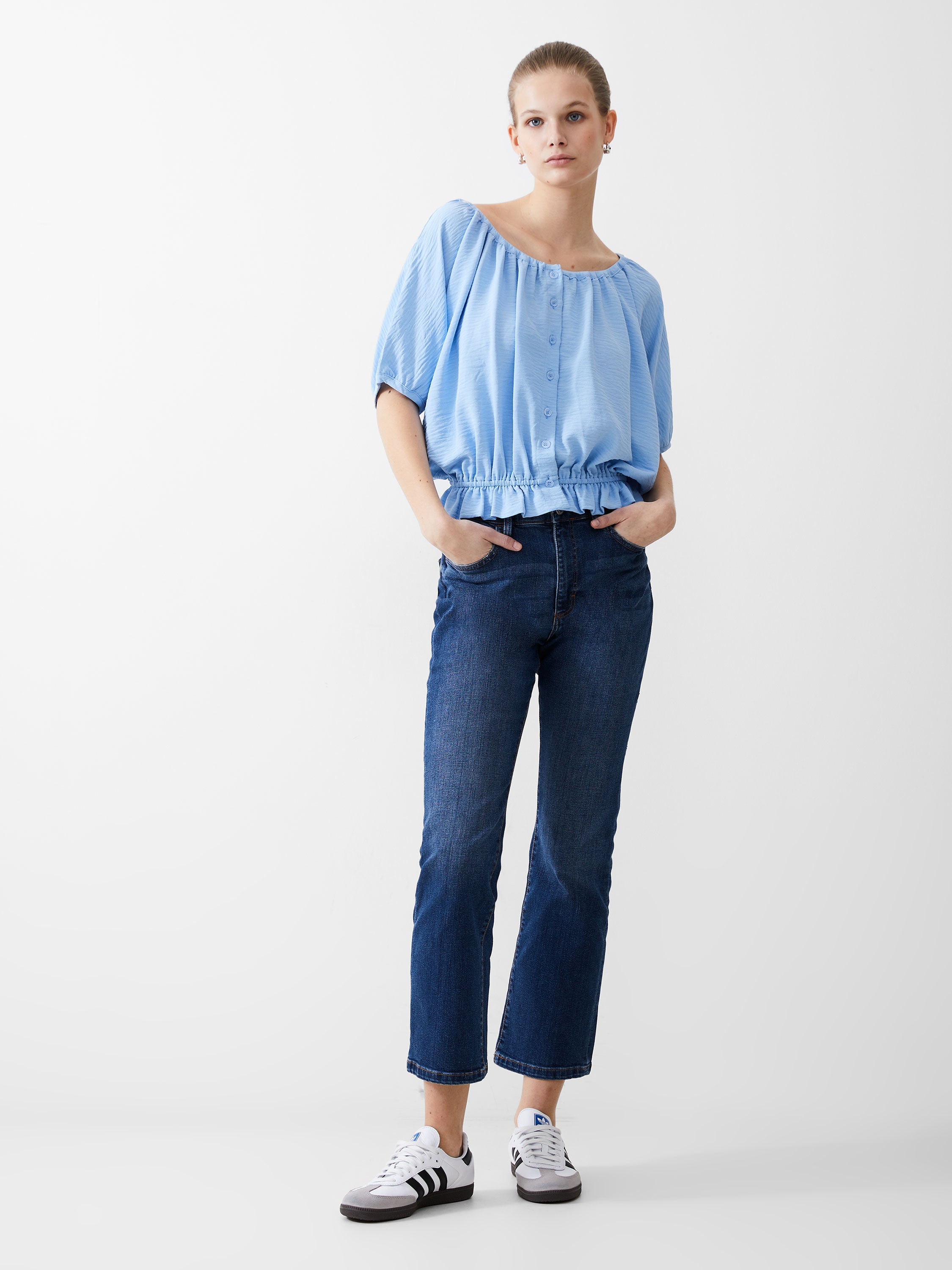 blue peasant blouse