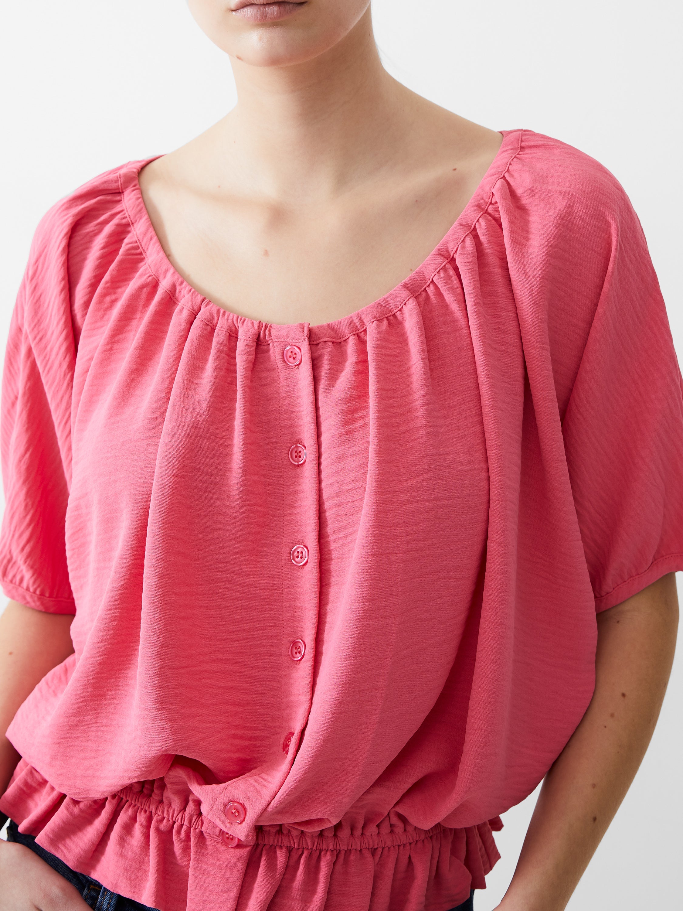 Button Crinkle Peasant Top