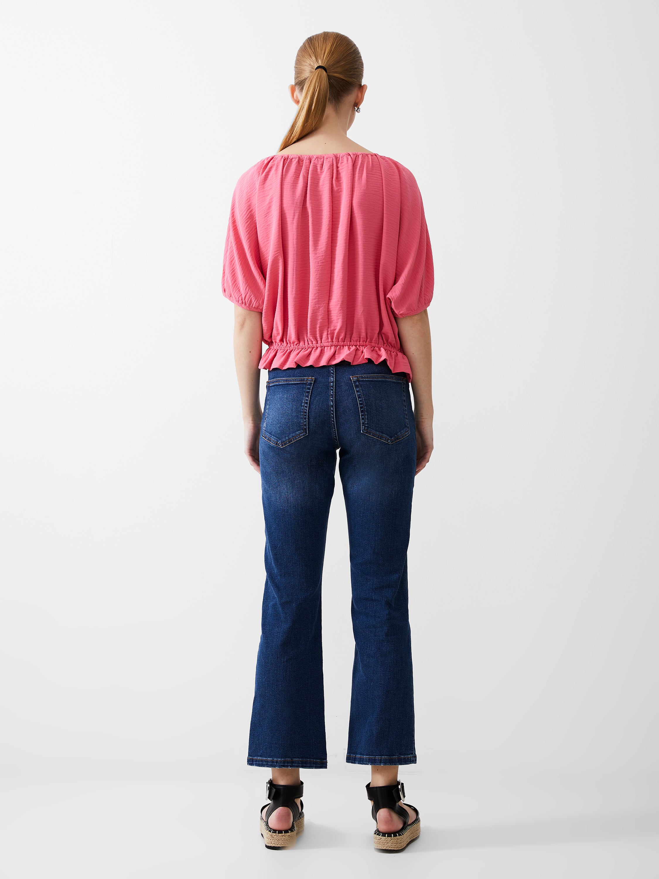 Button Crinkle Peasant Top