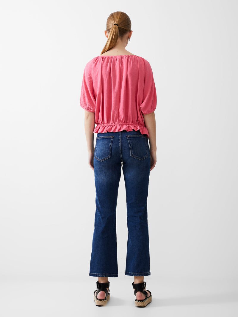 Button Crinkle Peasant Top