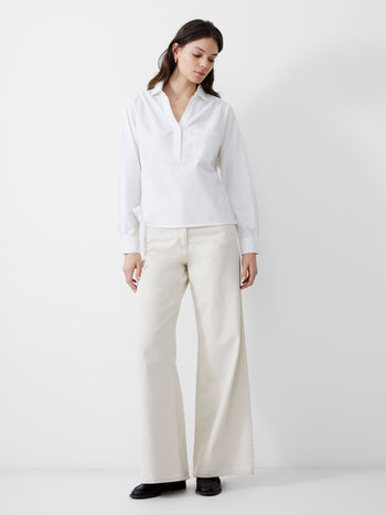 Linen Blend Vee Placket Top