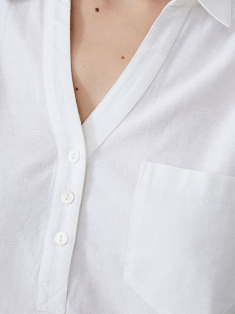 Linen Blend Vee Placket Top