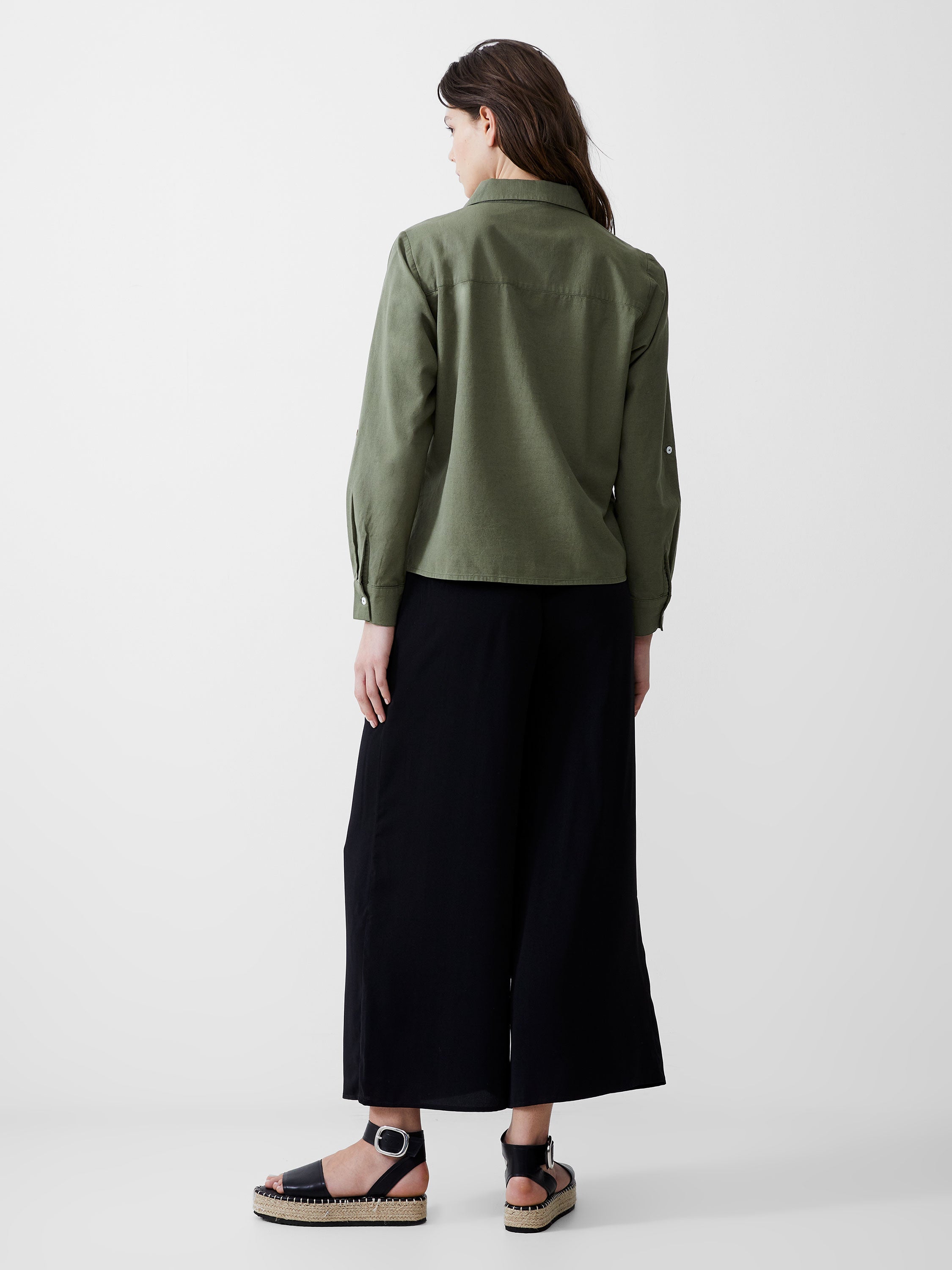 Linen Blend Vee Placket Top