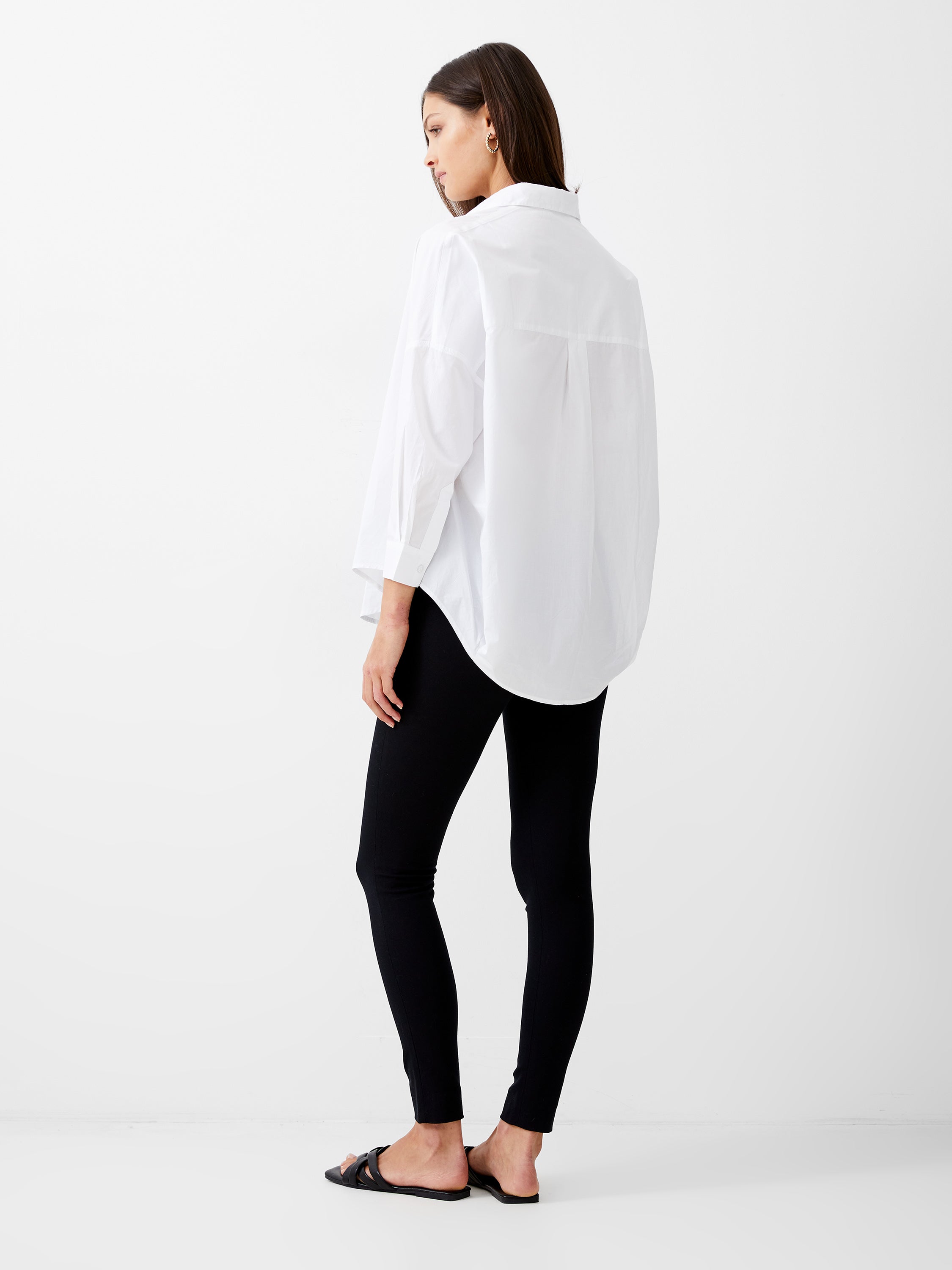 Long Sleeve Vee Collar Poplin Popover Shirt