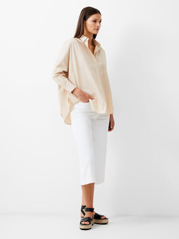Long Sleeve Vee Collar Poplin Popover Shirt