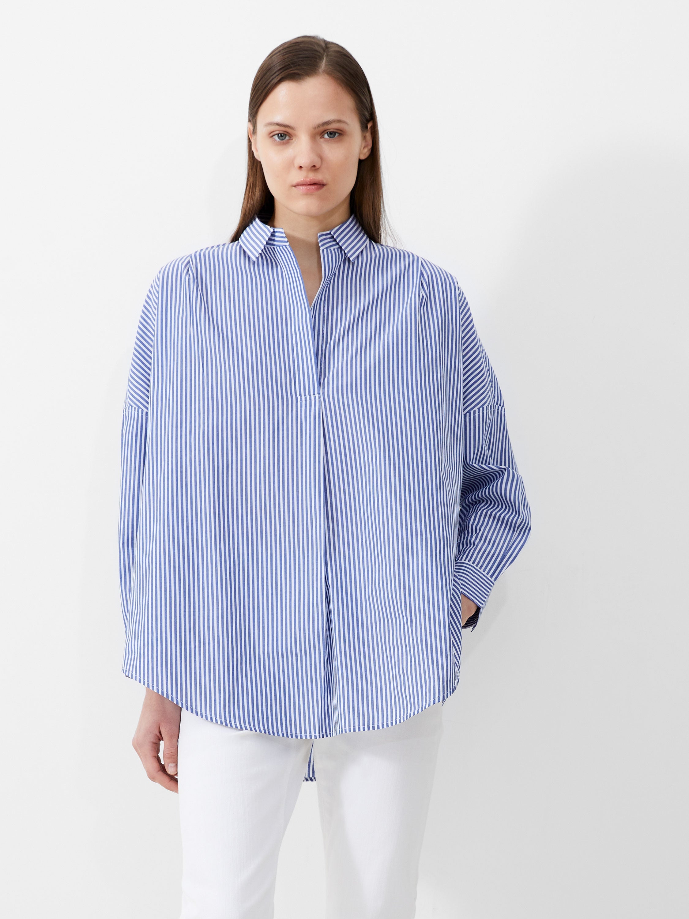 Stripe Poplin Long Sleeve Popover Shirt