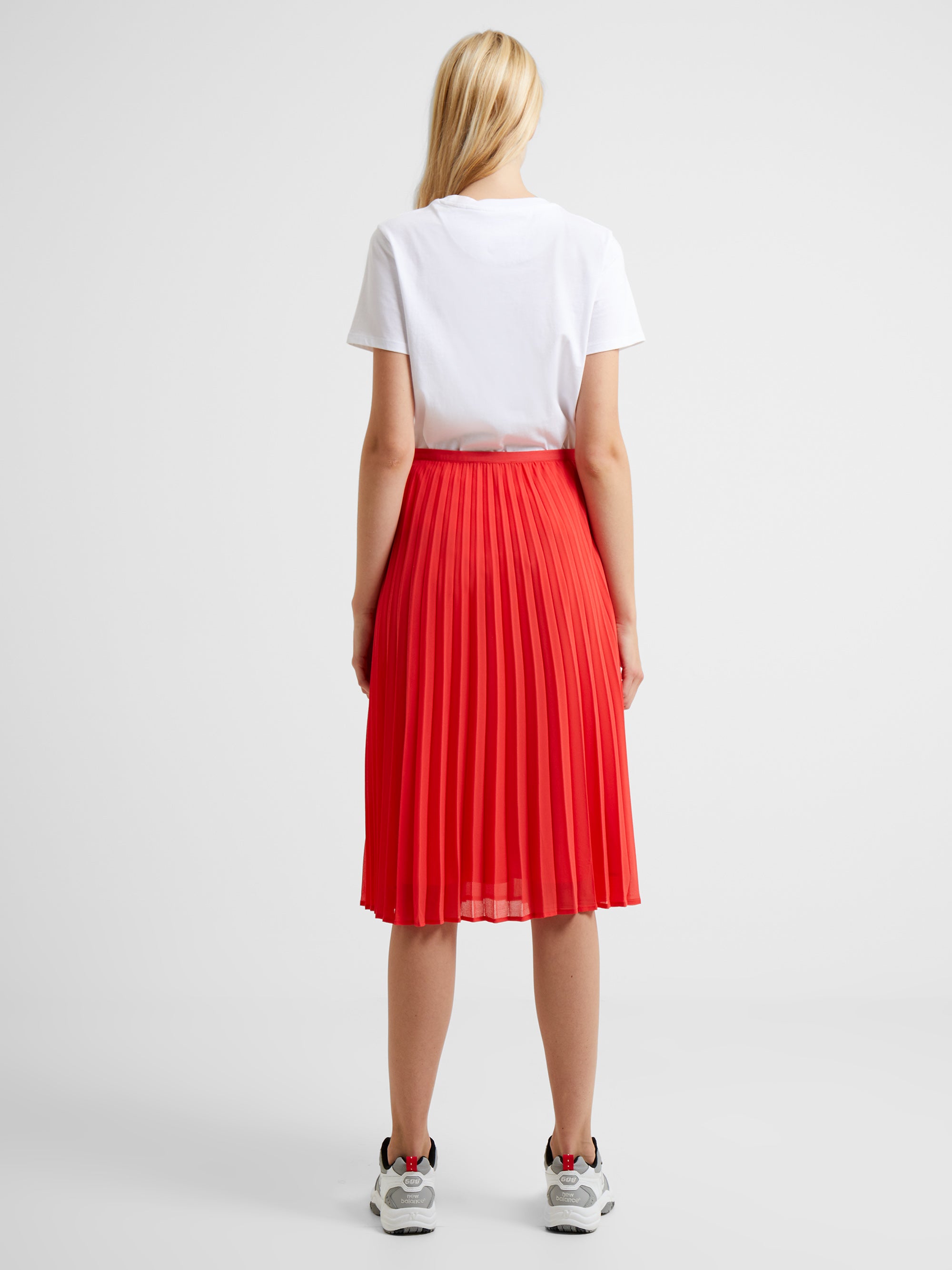 Coral Pleated Skirt High Waist Elastic Waist Band Midi, 50% OFF