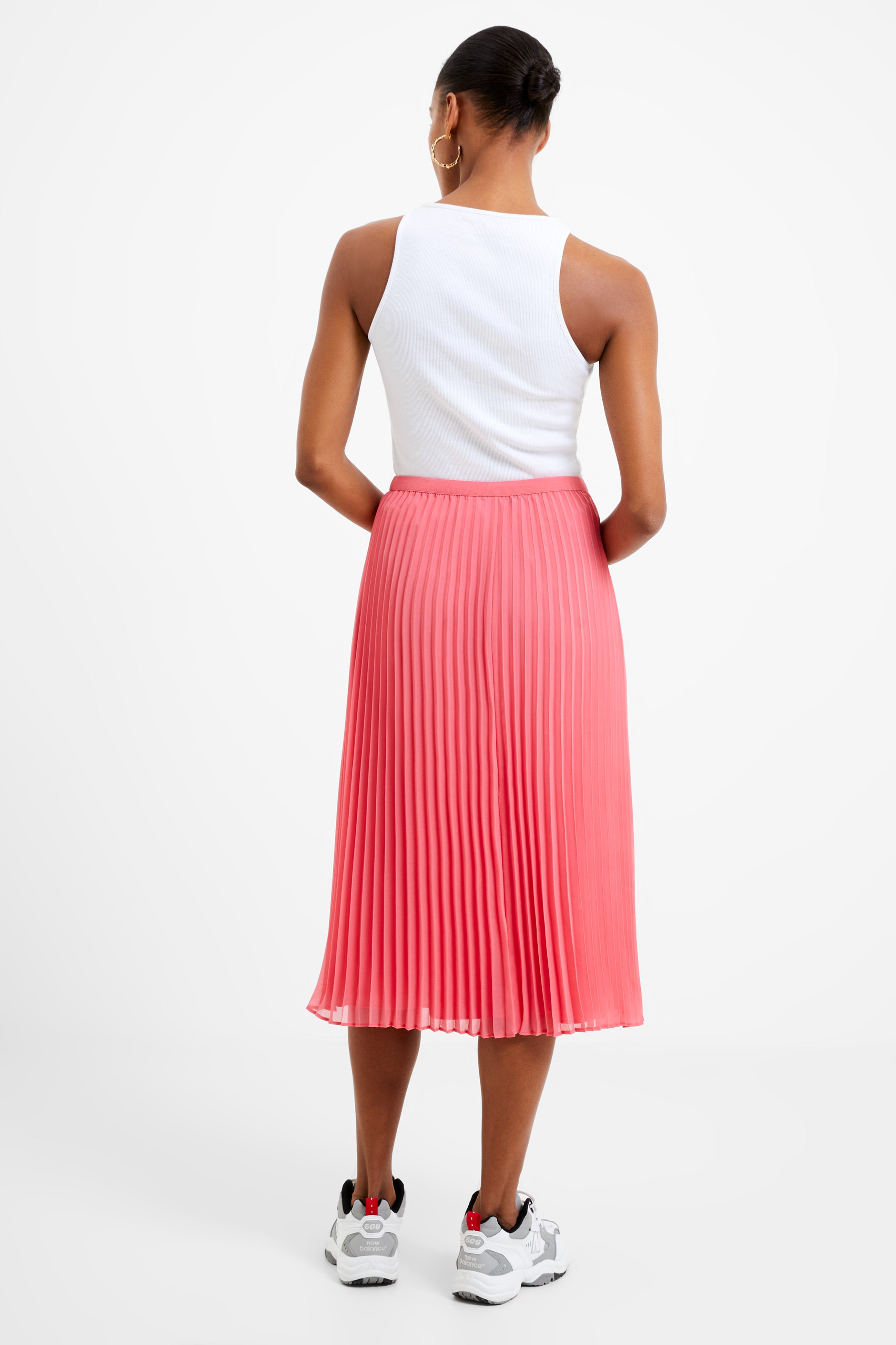 Pleated Solid Midi Skirt