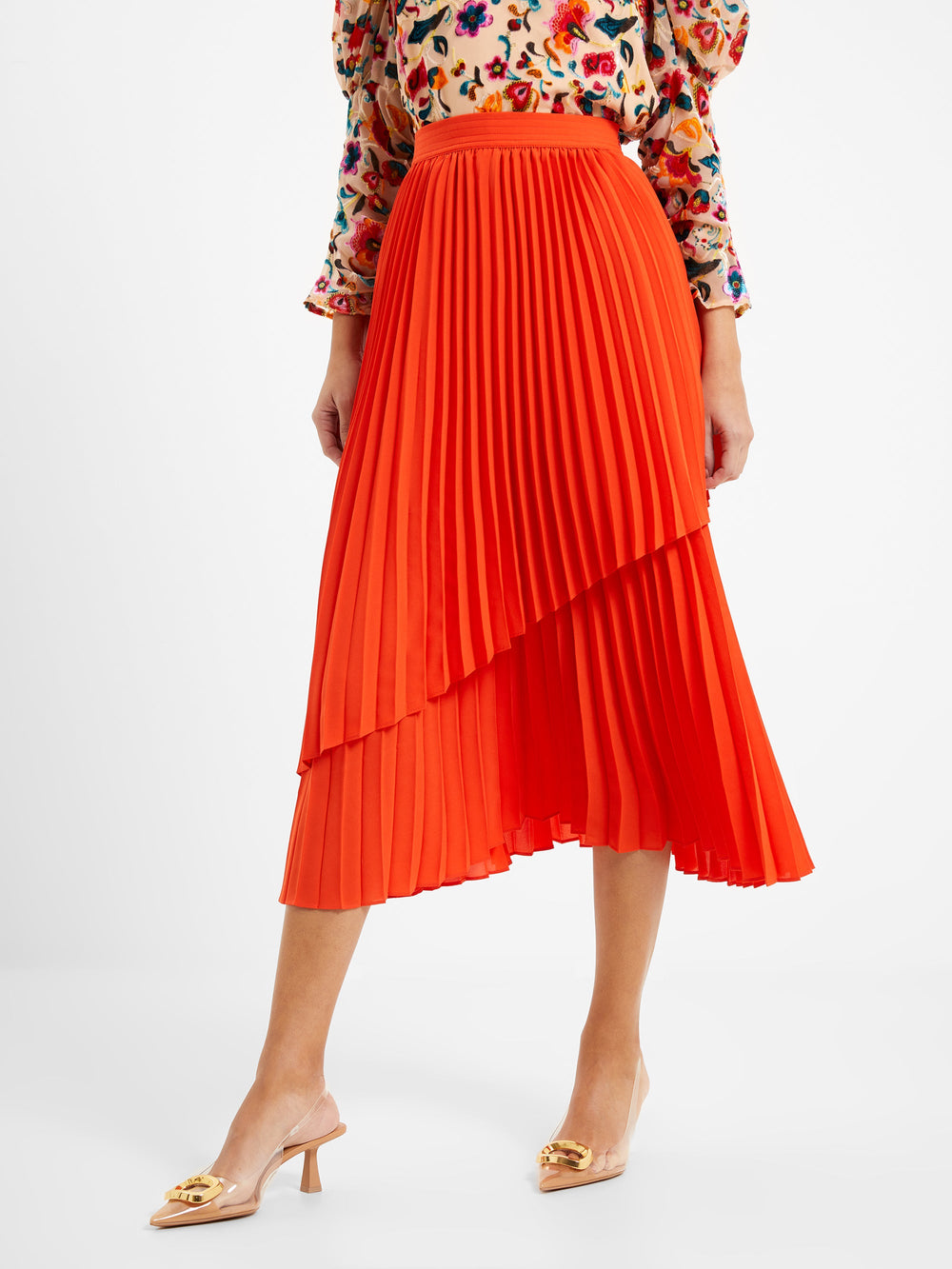 Pleated midi hotsell skirt red