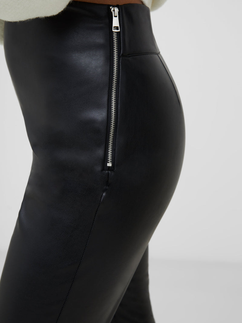 Side Zip Faux Leather Leggings Black