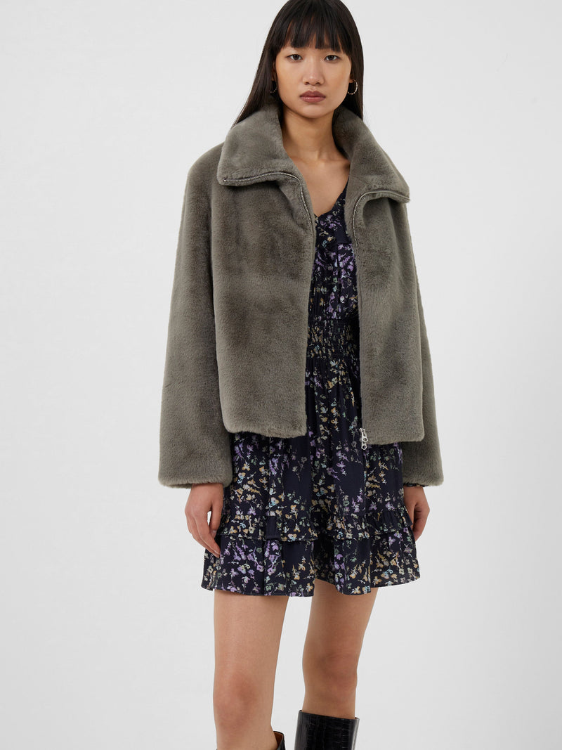 French connection on sale grey fur coat