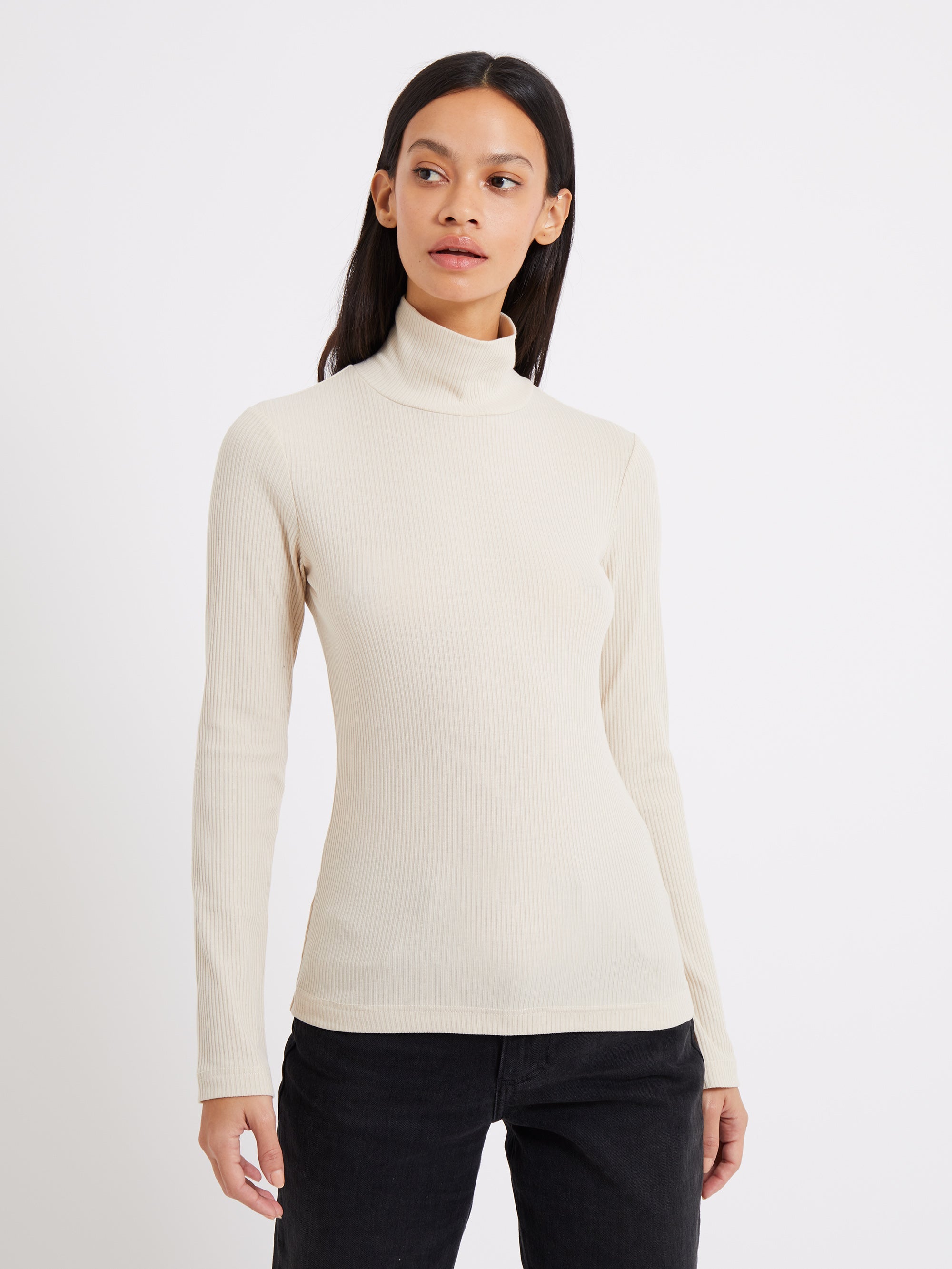 Ribbed long clearance sleeve turtleneck