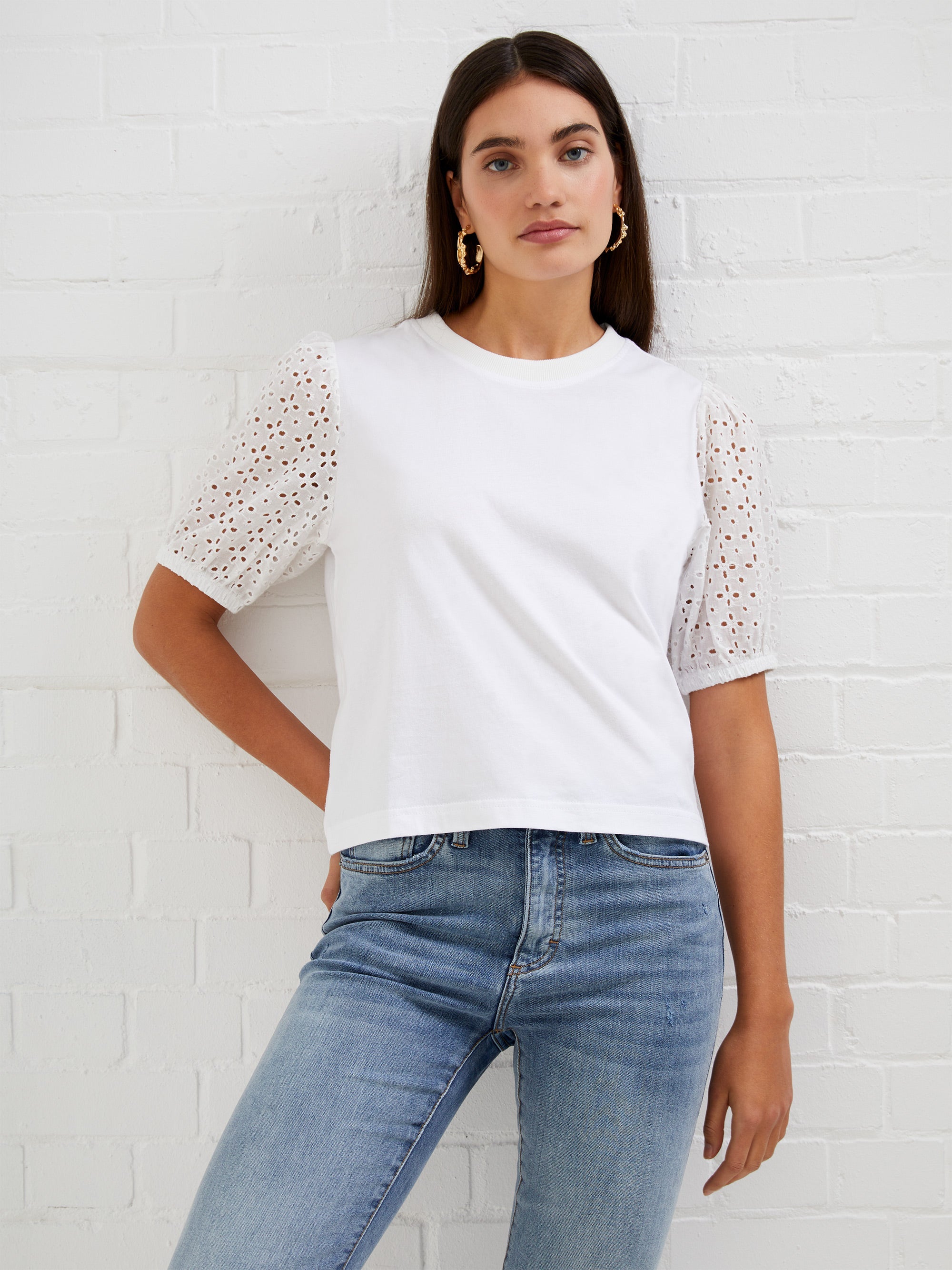 Anglaise Broderie Mix Sleeve Top