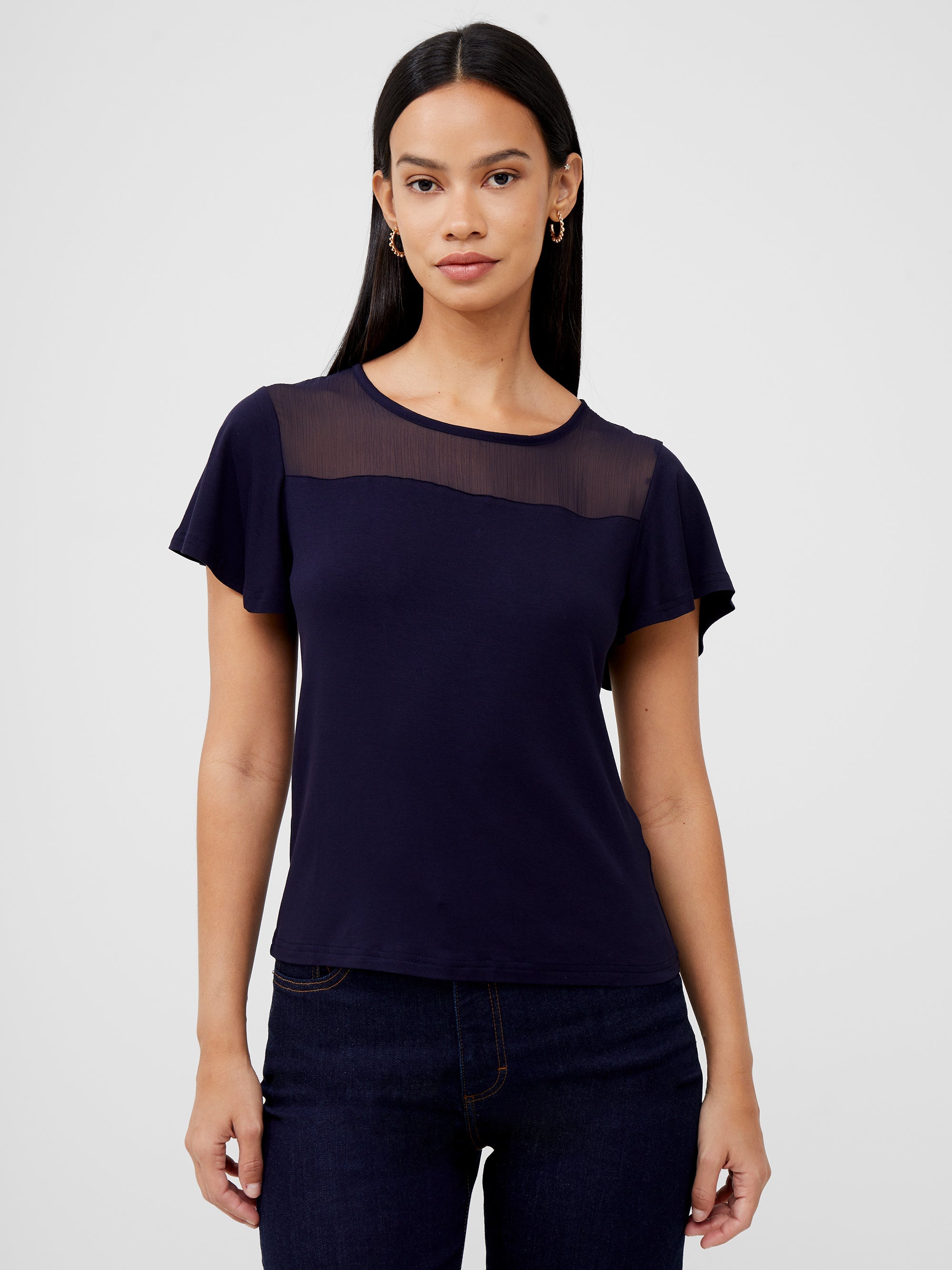 Sheer Panel Angel Sleeve Top