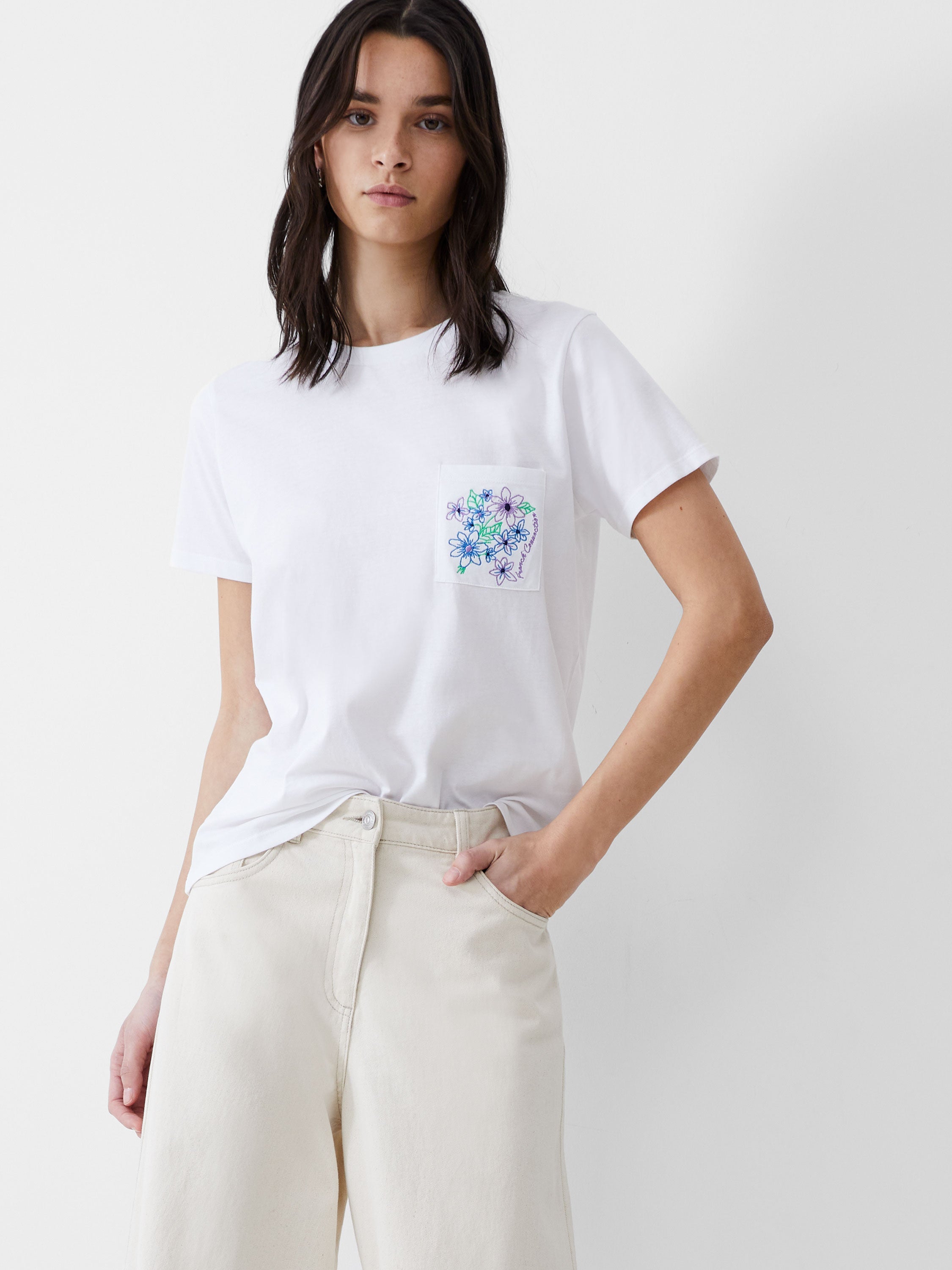 French Connection Flower Embroidered Pocket T-Shirt