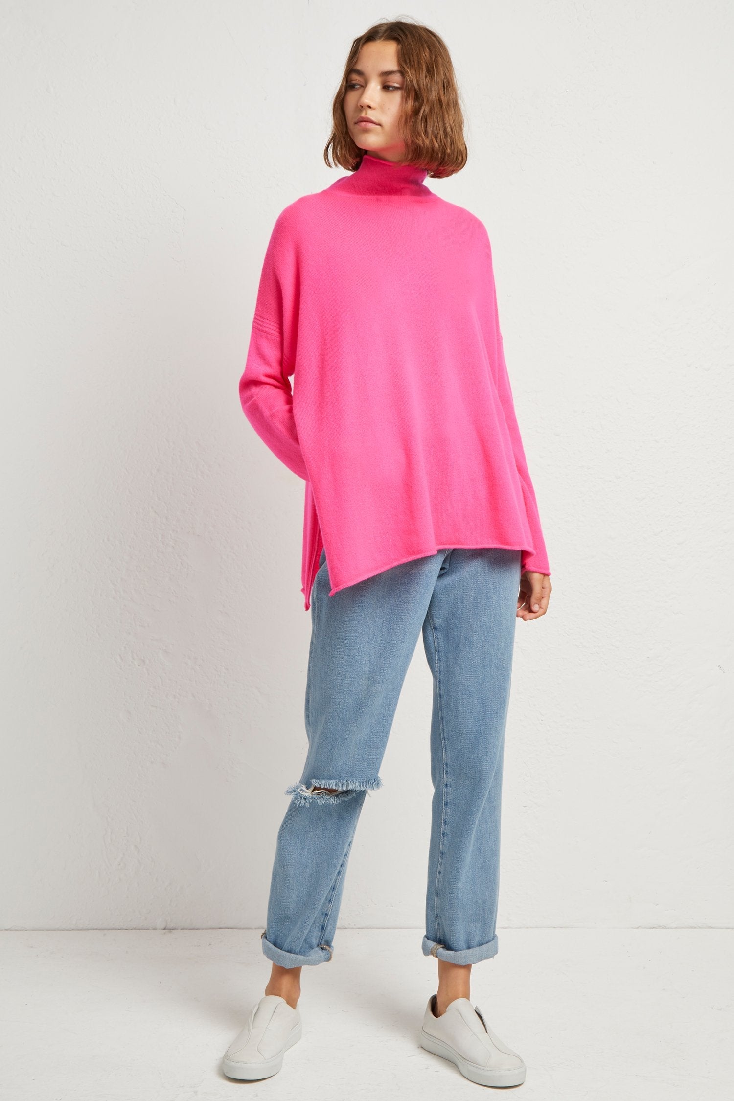 eda cashmere high neck jumper pink fluro