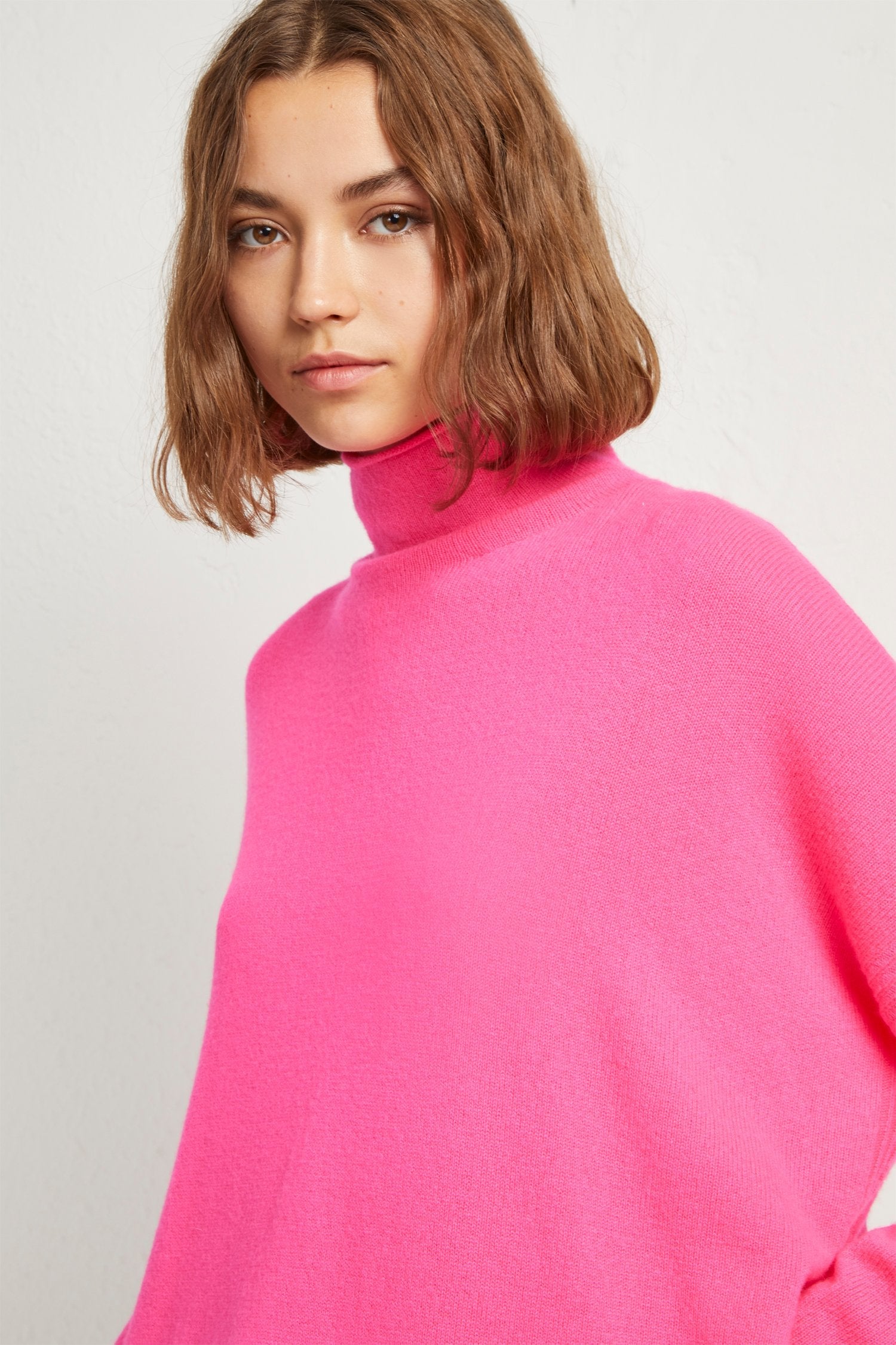 eda cashmere high neck jumper pink fluro