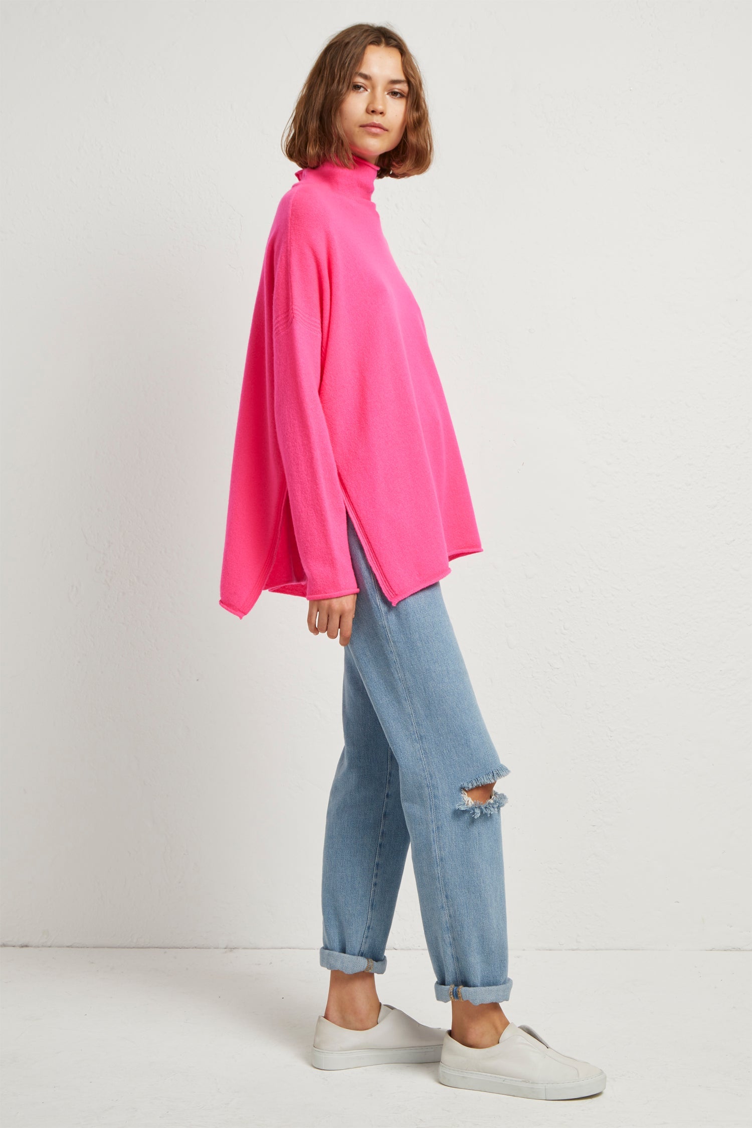 eda cashmere high neck jumper pink fluro