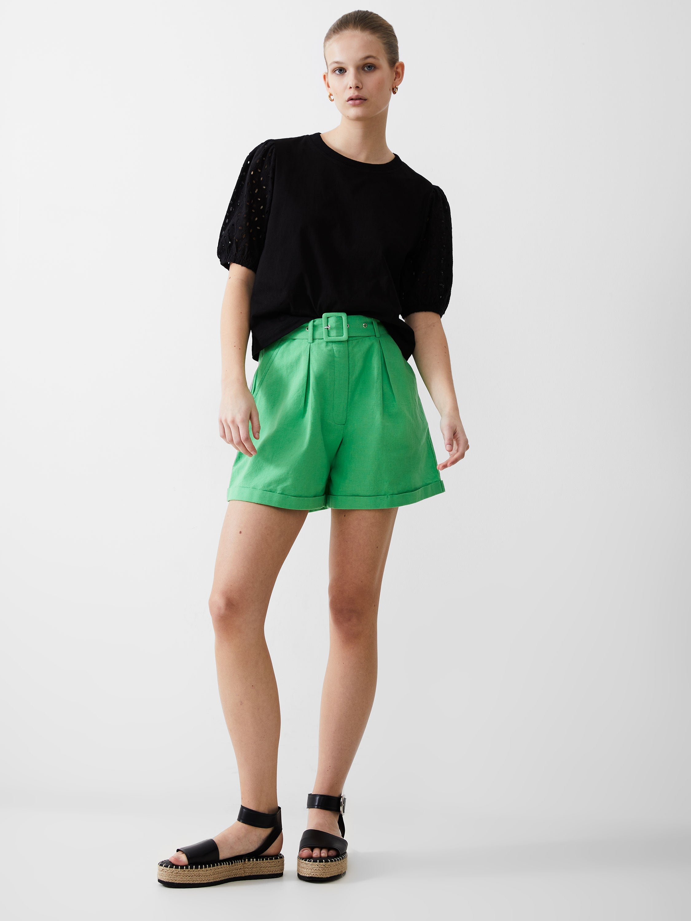 Belted Linen Shorts